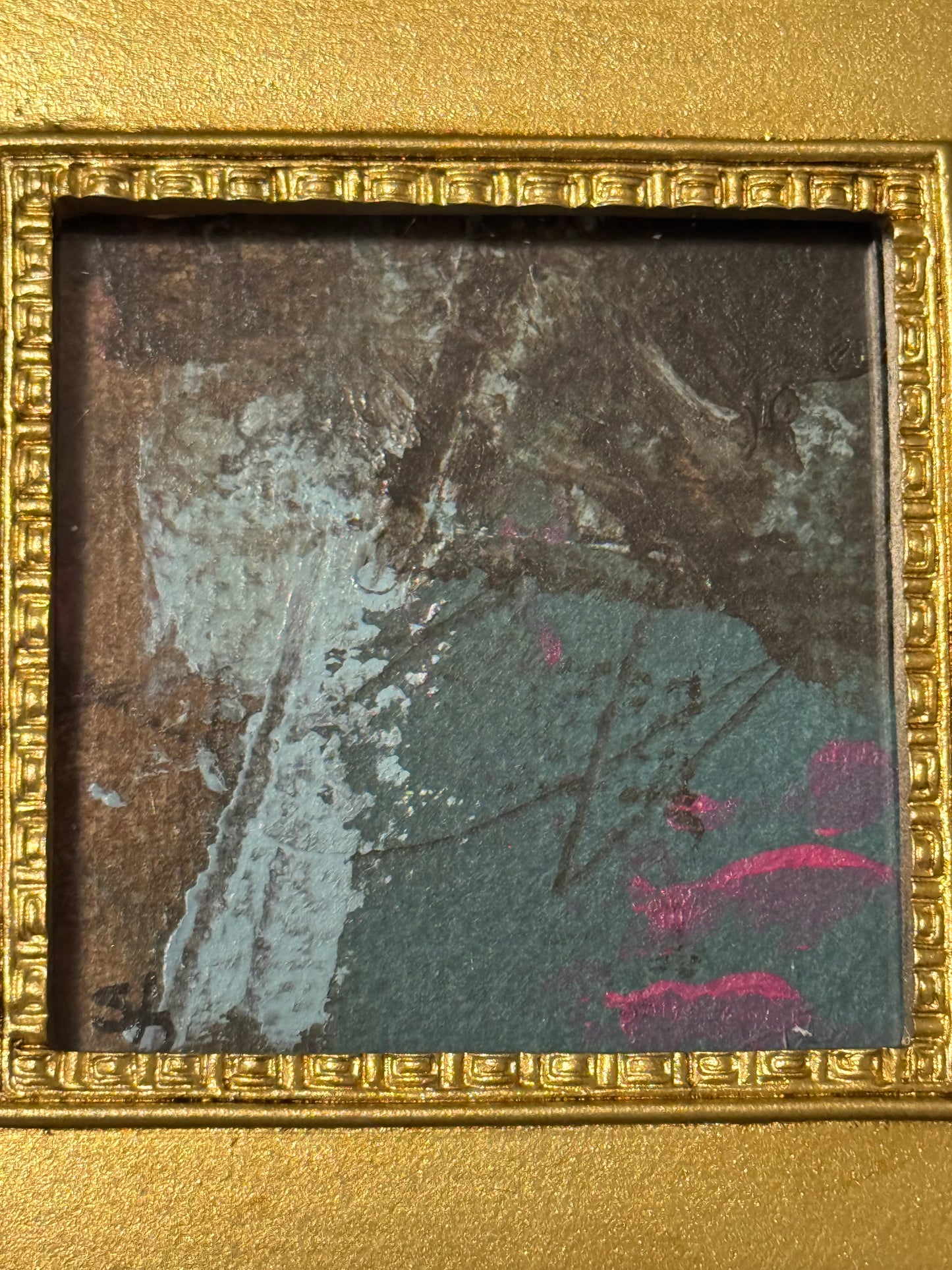 Miniature Abstract Painting in Ornate Gold Frame