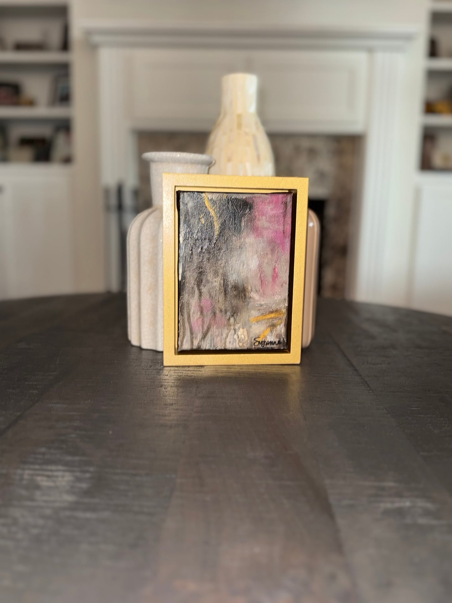 "Blushed Smoke" – 5x7 Gold-Framed Abstract Painting