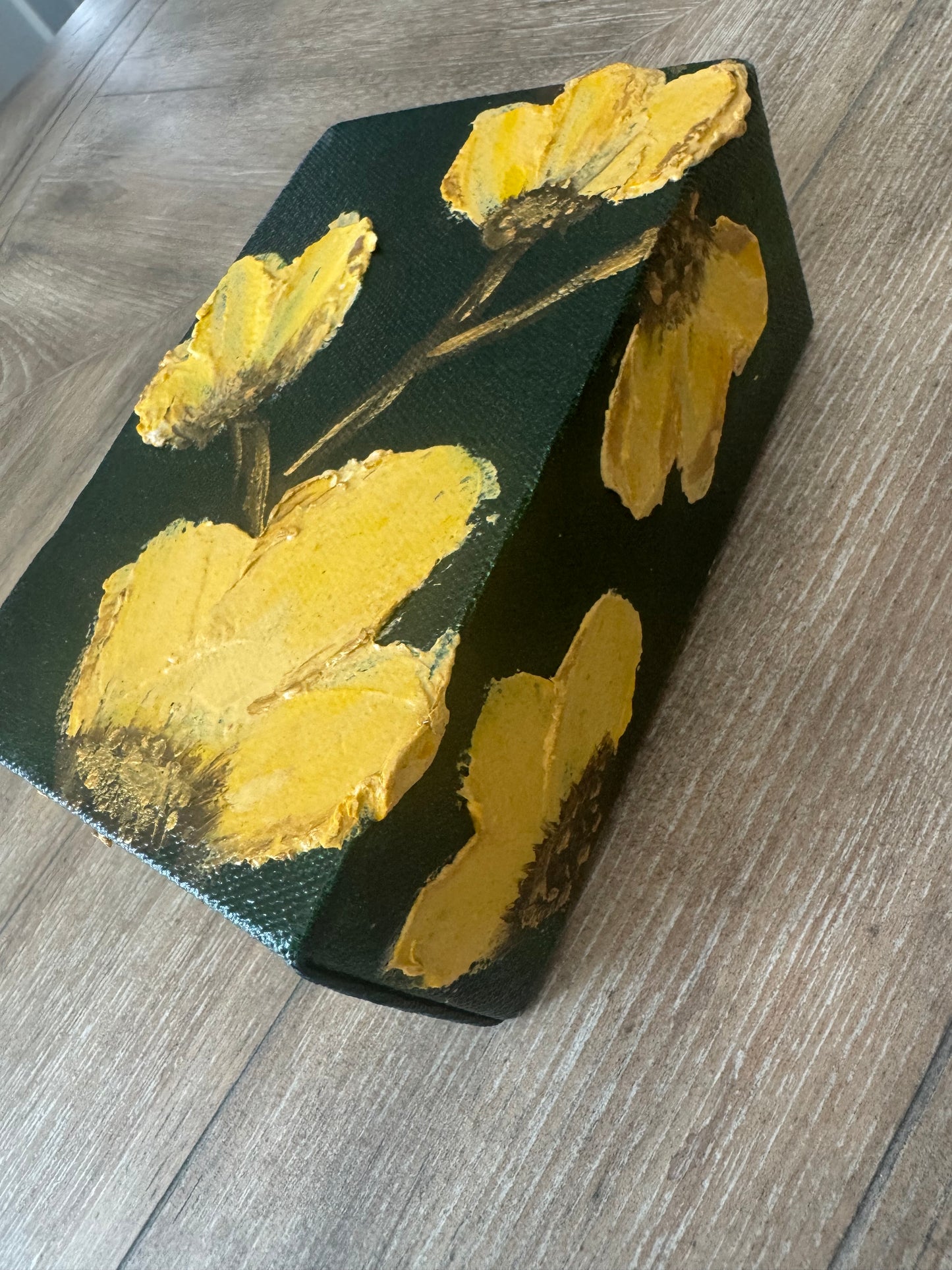 Golden Bloom – Cold Wax & Acrylic Mini Canvas