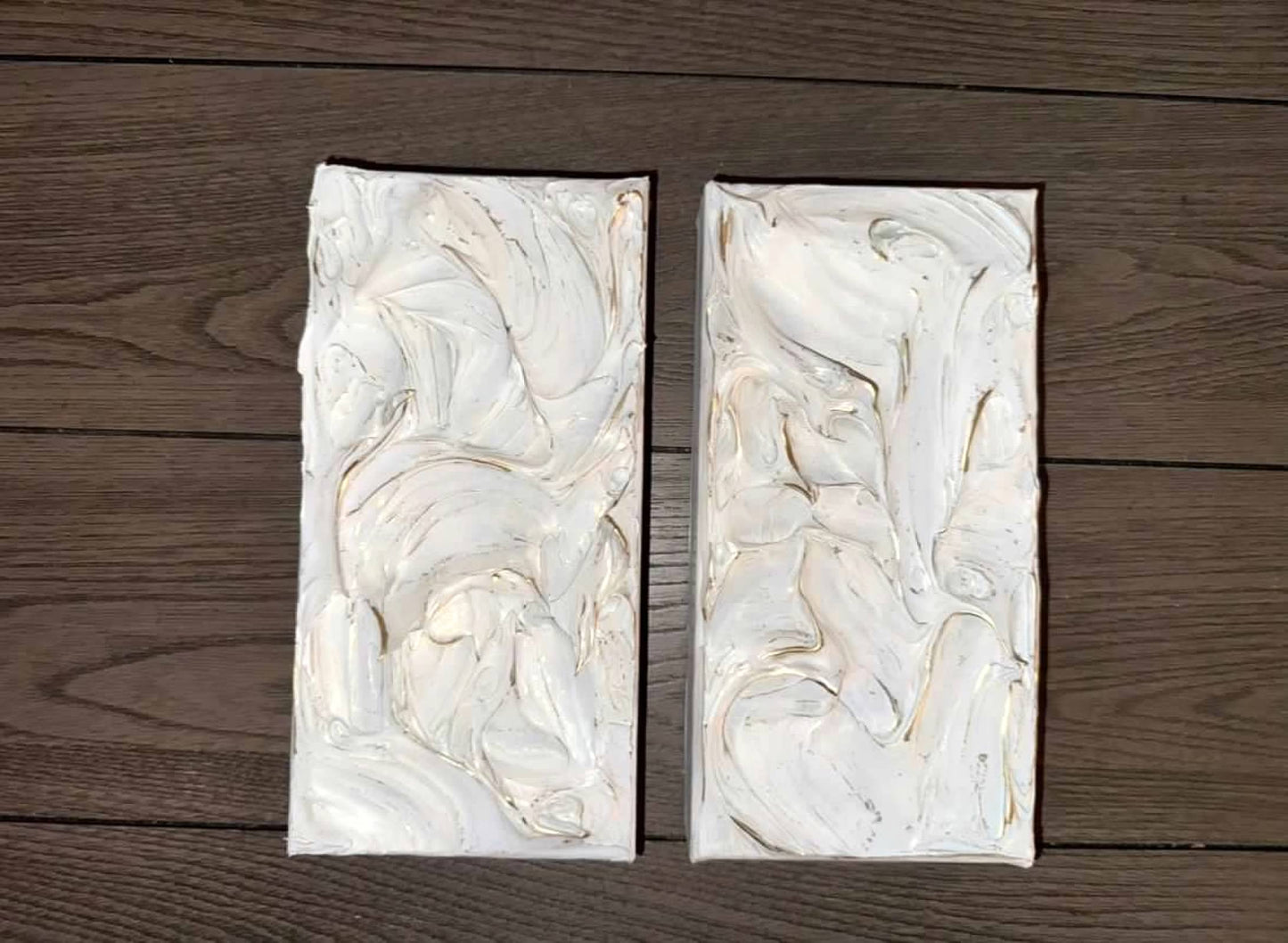 "Meringue" – 4"x8" Textured Canvas Art with Gold Accents