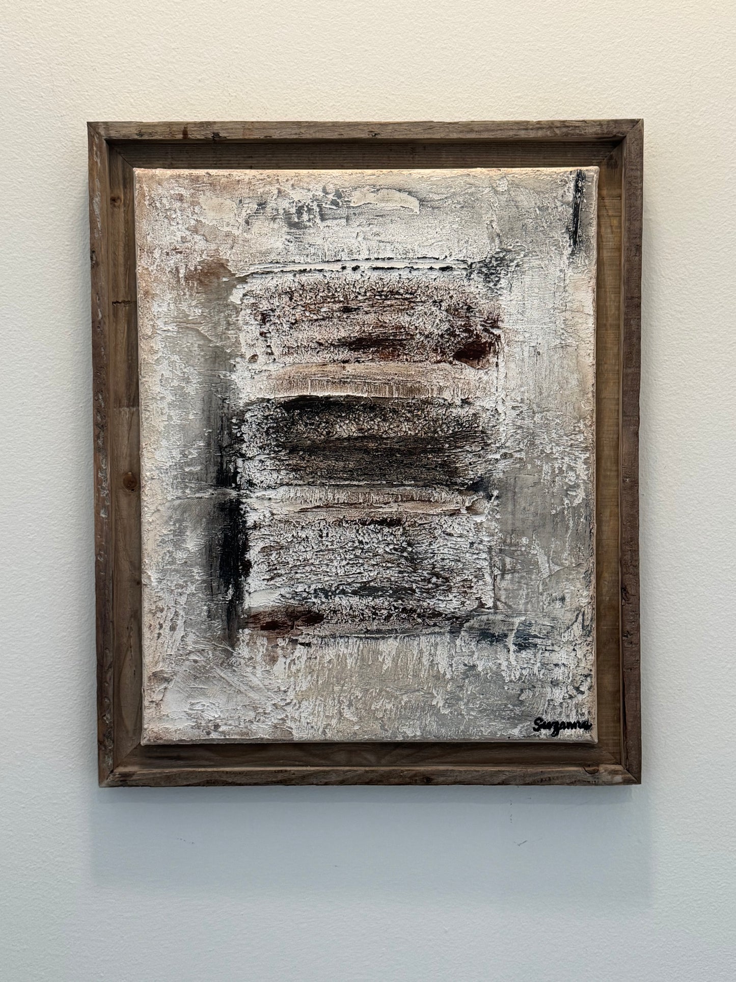 Worn Memory: 16x20” Textured Acrylic Painting | Framed in Rustic Wood