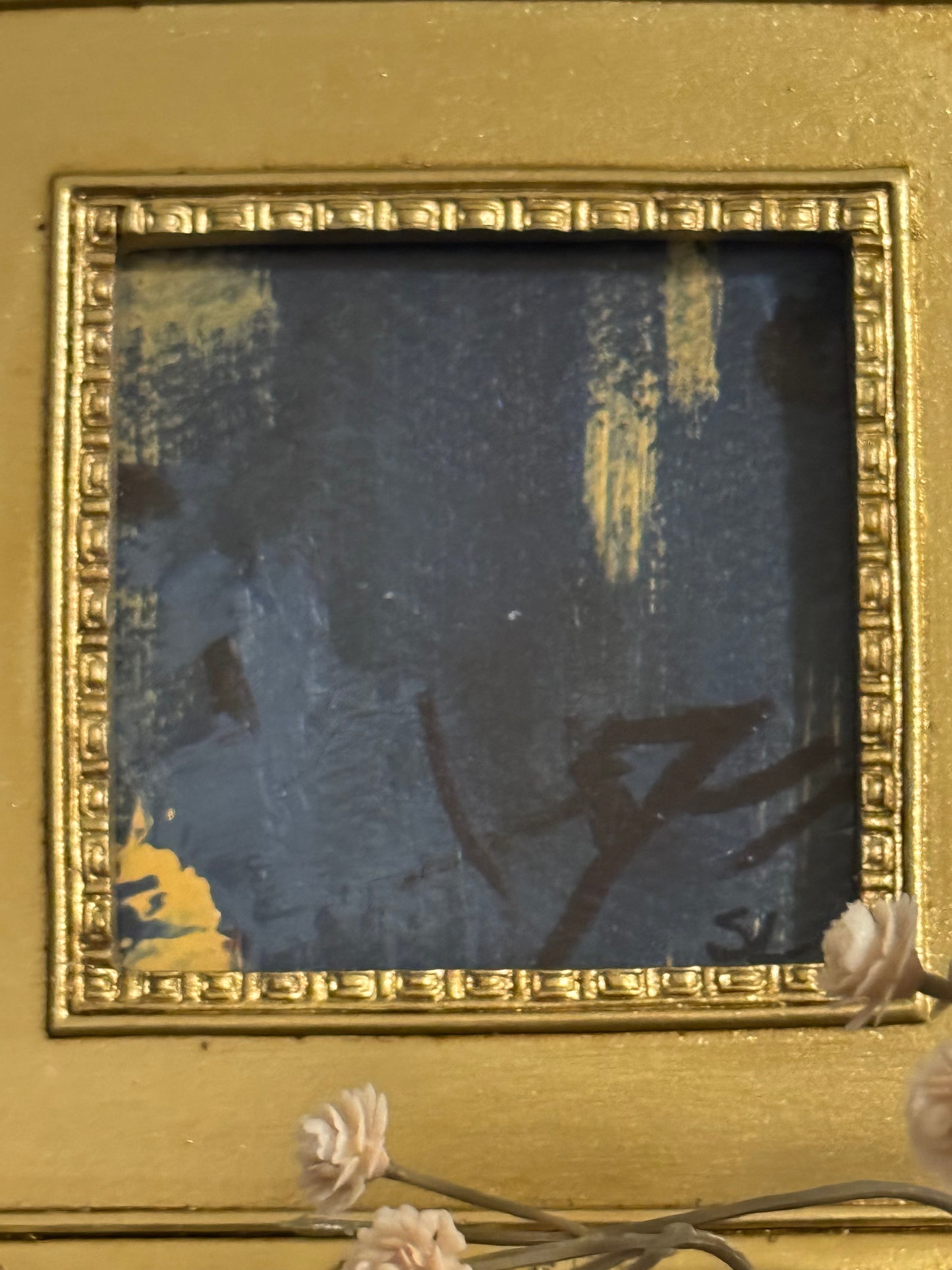 Miniature Abstract Painting in Ornate Gold Frame