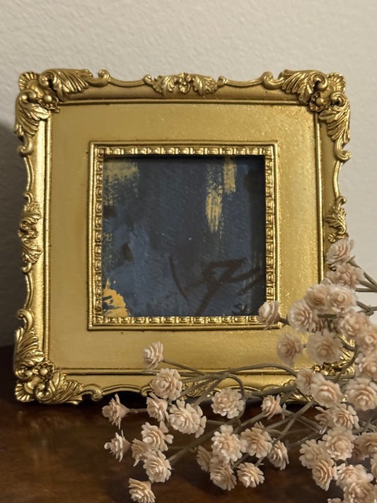 Miniature Abstract Painting in Ornate Gold Frame