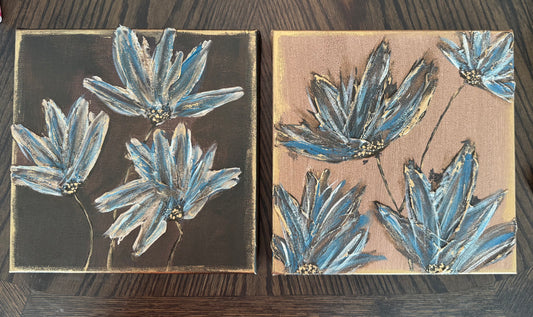 "Antique Mystique" – Set of Two 10x10 Textured Floral Paintings