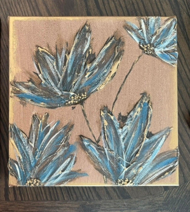 "Antique Mystique" – Set of Two 10x10 Textured Floral Paintings