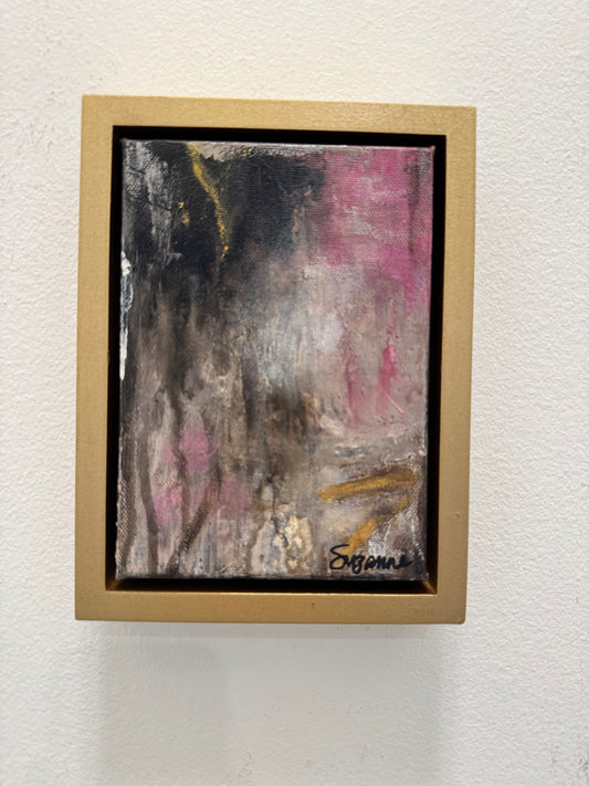 "Blushed Smoke" – 5x7 Gold-Framed Abstract Painting