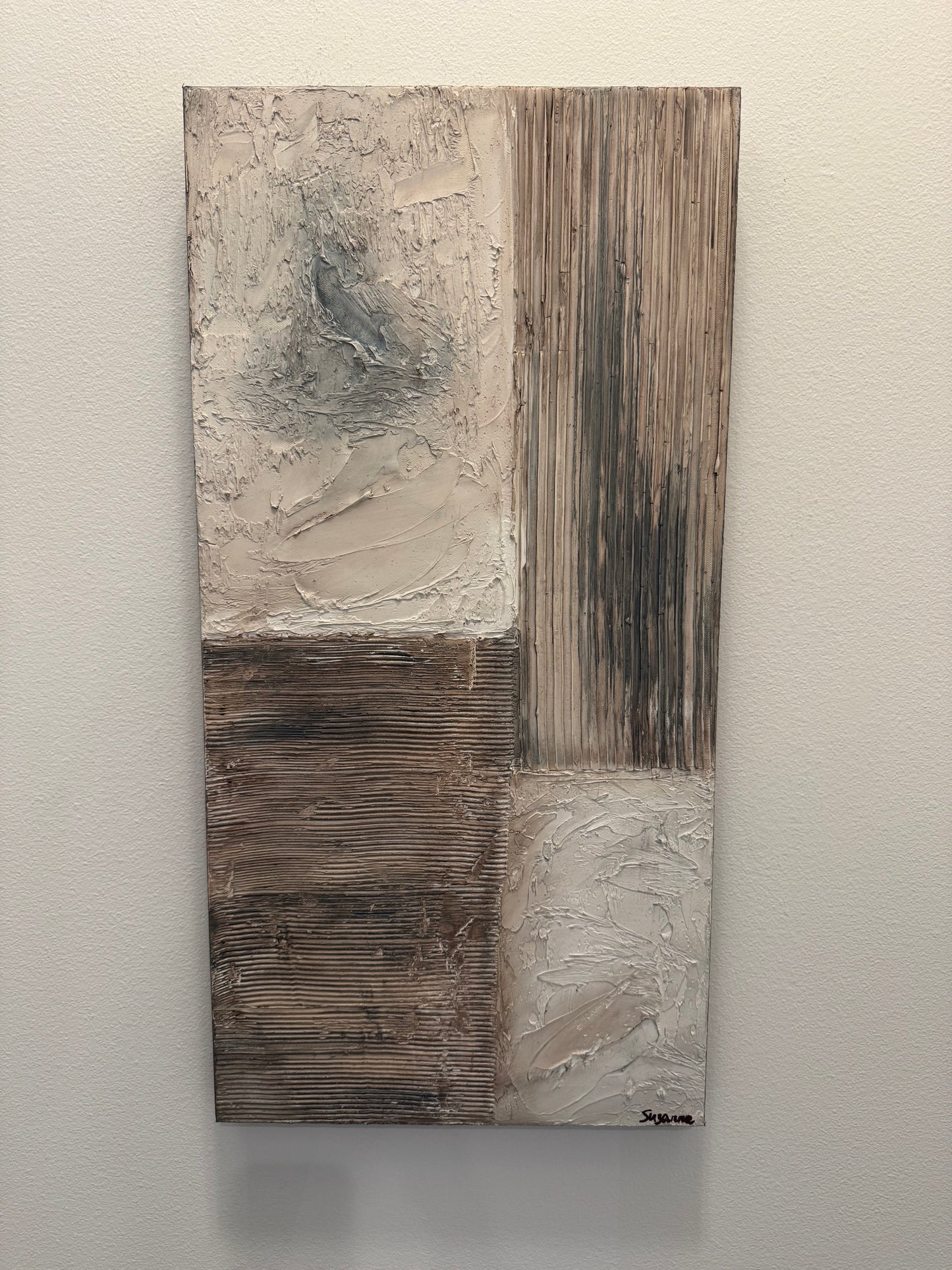 Fractured Calm – 15x30 Textured Acrylic Abstract on Canvas