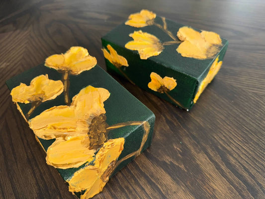 Golden Bloom – Cold Wax & Acrylic Mini Canvas