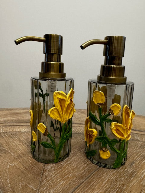 Hand-Painted Floral Textured Glass Soap Dispenser