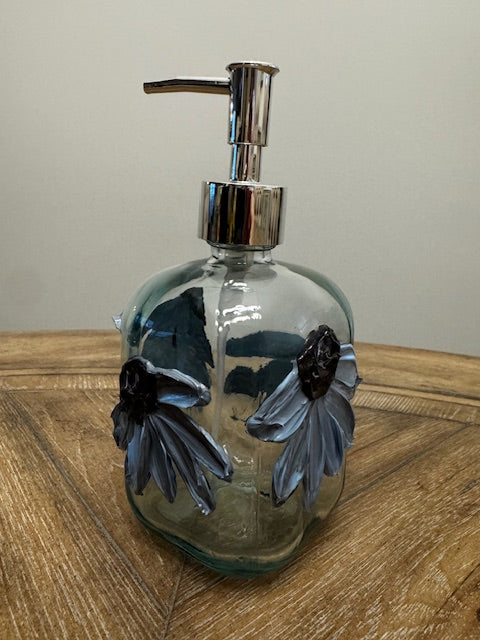 Hand-Painted Floral Textured Glass Soap Dispenser