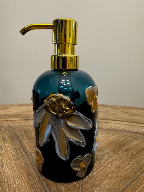 Hand-Painted Floral Textured Glass Soap Dispenser