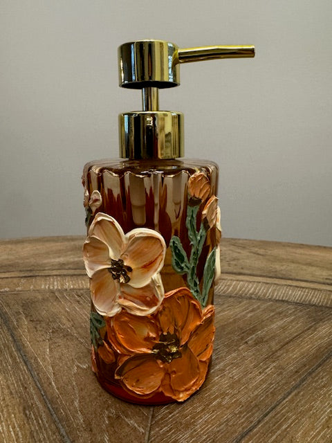 Hand-Painted Floral Textured Glass Soap Dispenser