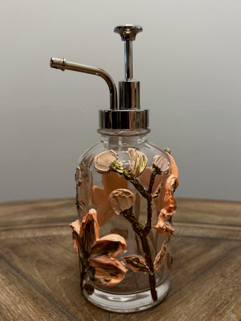 Hand-Painted Floral Textured Glass Soap Dispenser