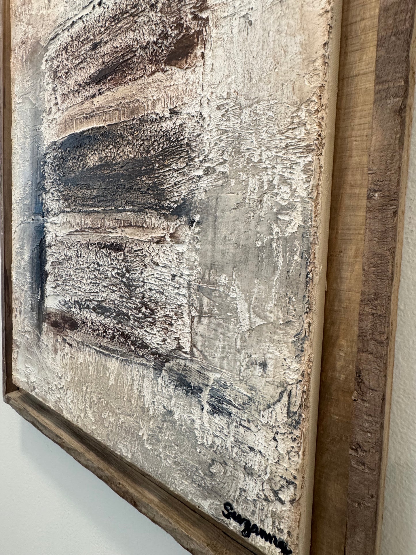Worn Memory:  16x20” Textured Acrylic Painting | Framed in Rustic Wood