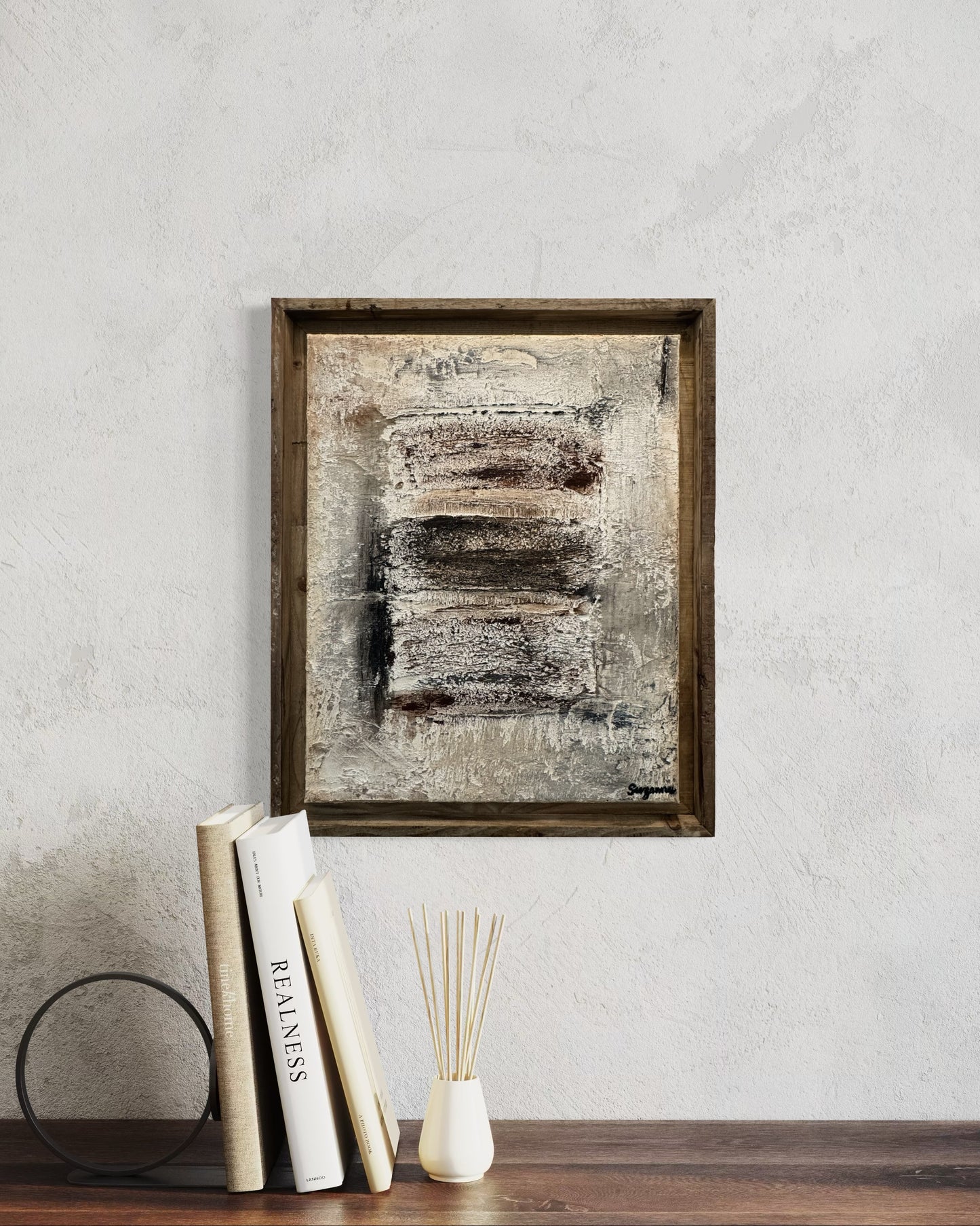 Worn Memory:  16x20” Textured Acrylic Painting | Framed in Rustic Wood