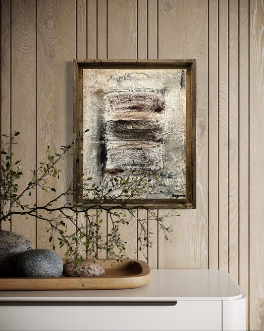 Worn Memory:  16x20” Textured Acrylic Painting | Framed in Rustic Wood