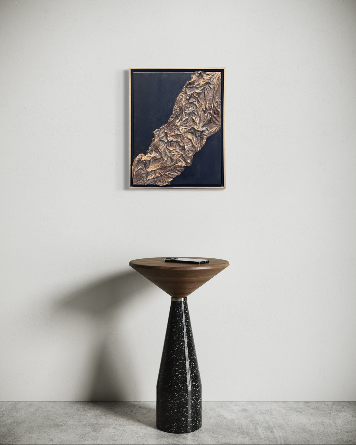 Framed 3D Fabric Wall Art – Sculpted Gold & Matte Black (16" x 20")