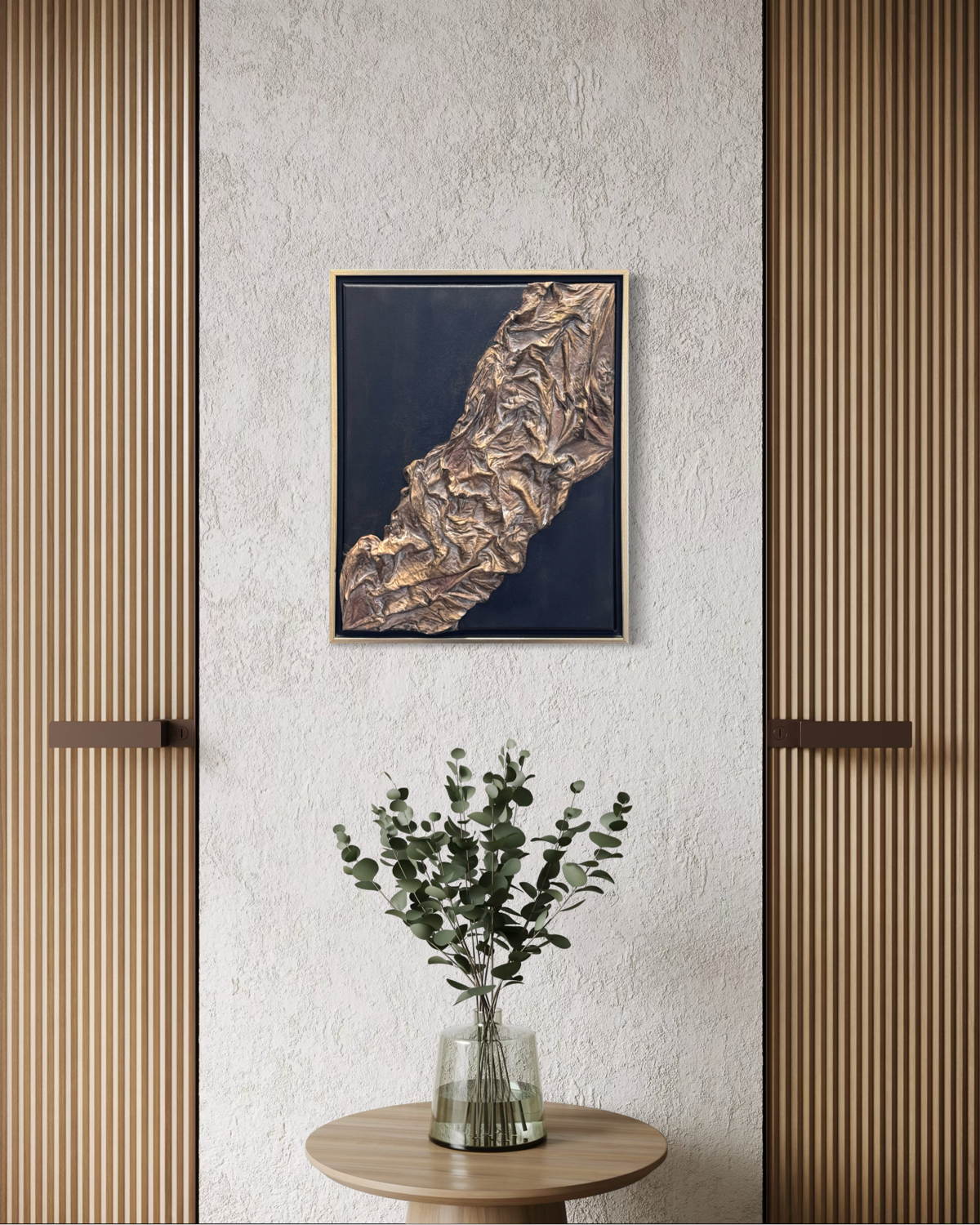 Framed 3D Fabric Wall Art – Sculpted Gold & Matte Black (16" x 20")