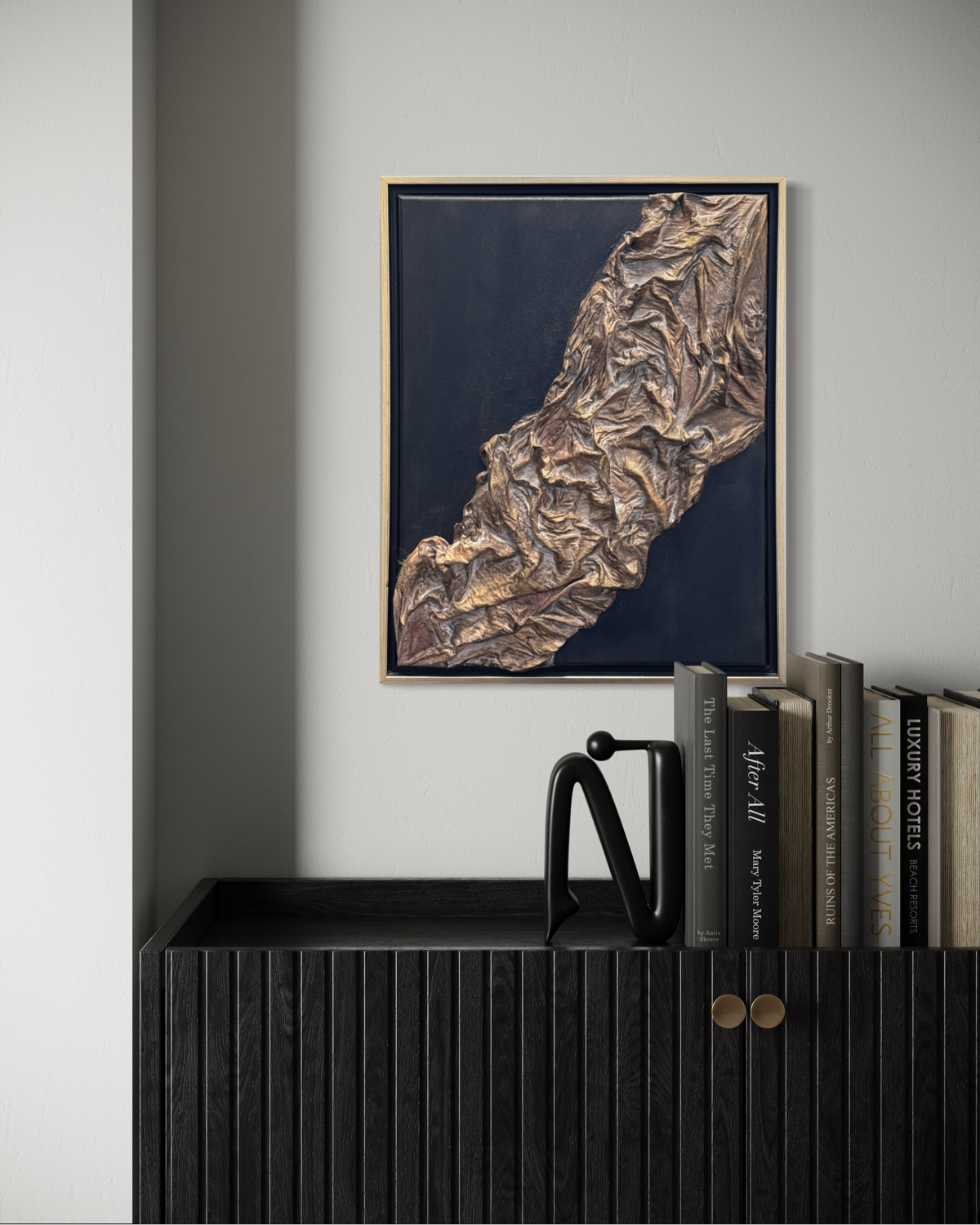Framed 3D Fabric Wall Art – Sculpted Gold & Matte Black (16" x 20")