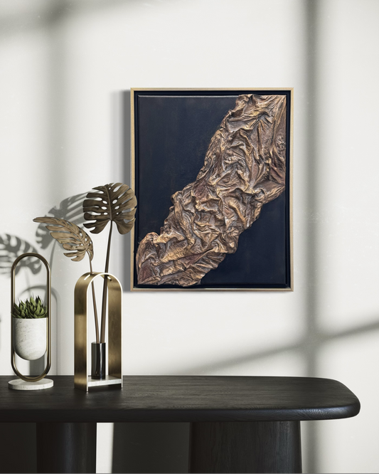 Framed 3D Fabric Wall Art – Sculpted Gold & Matte Black (16" x 20")