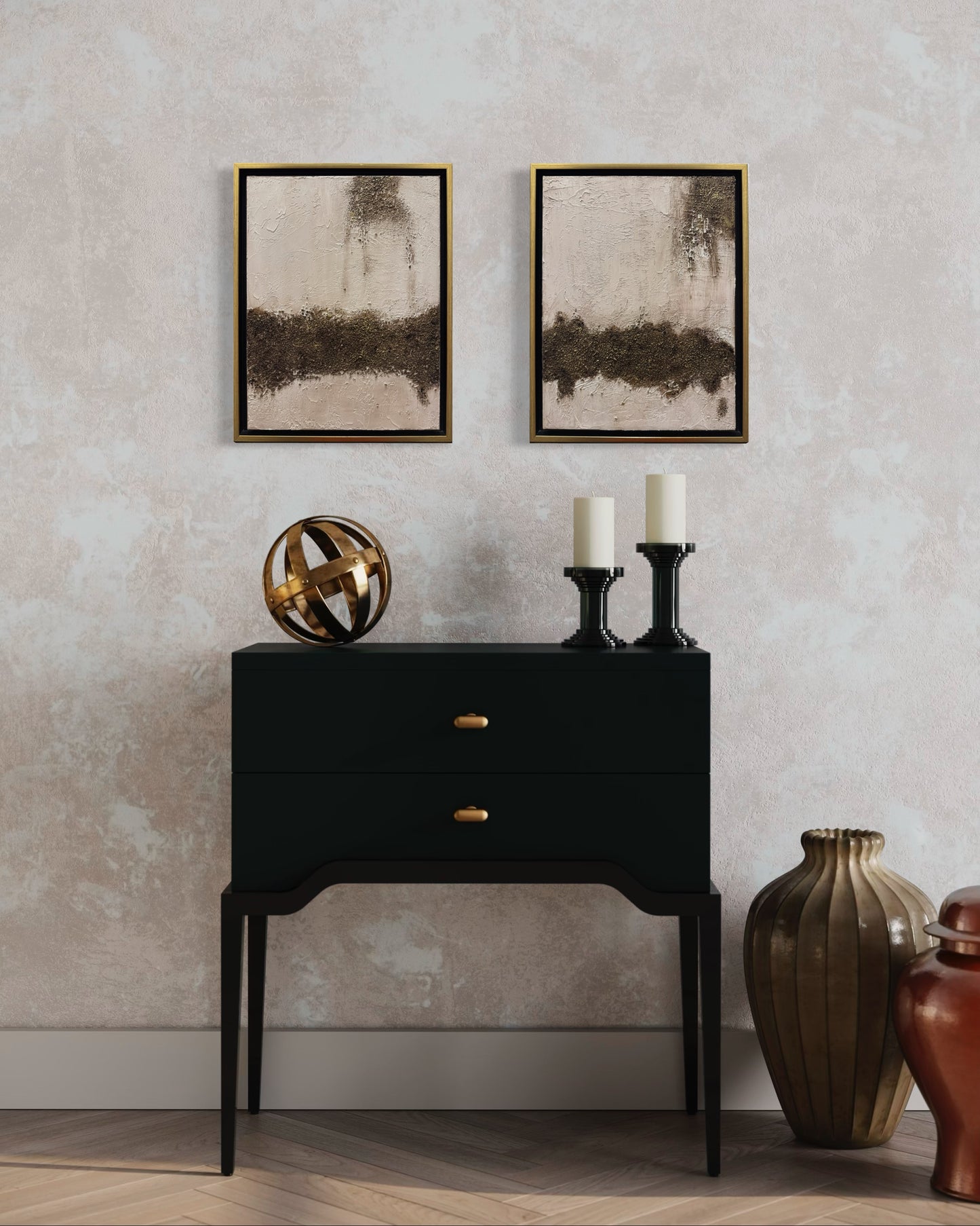 Textured Abstract Acrylic Set – 11x14 Gold-Framed Pair