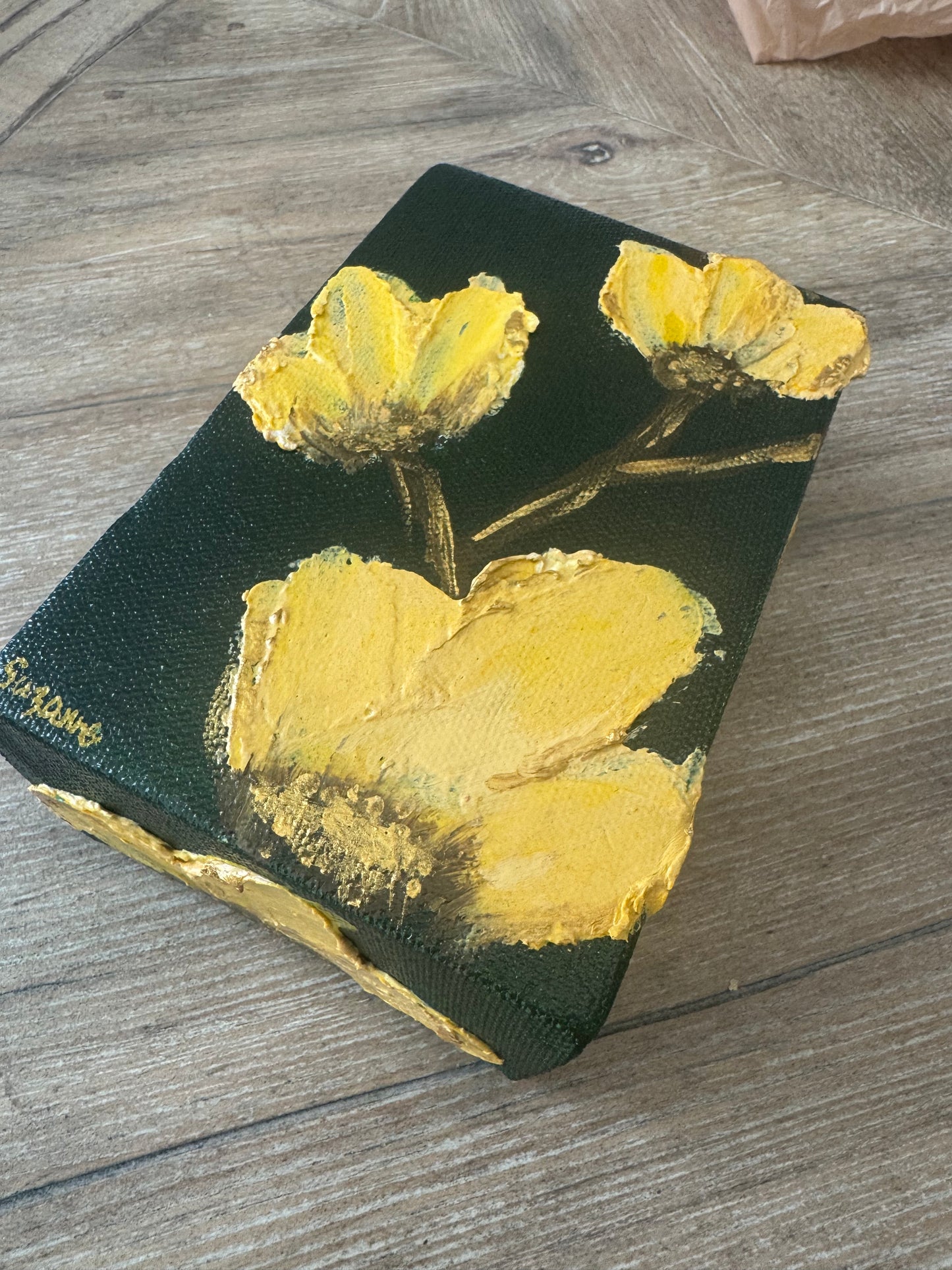 Golden Bloom – Cold Wax & Acrylic Mini Canvas
