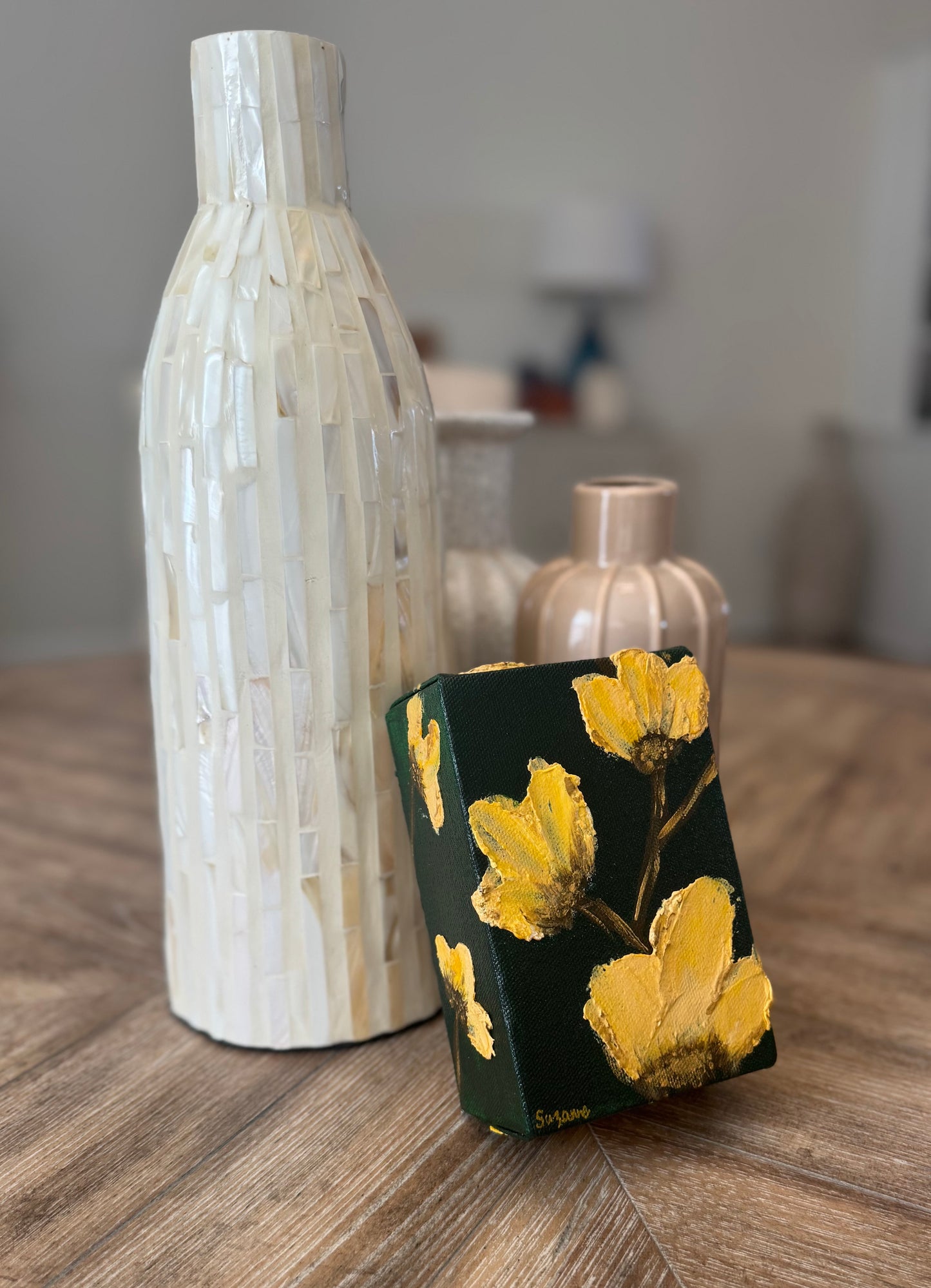 Golden Bloom – Cold Wax & Acrylic Mini Canvas