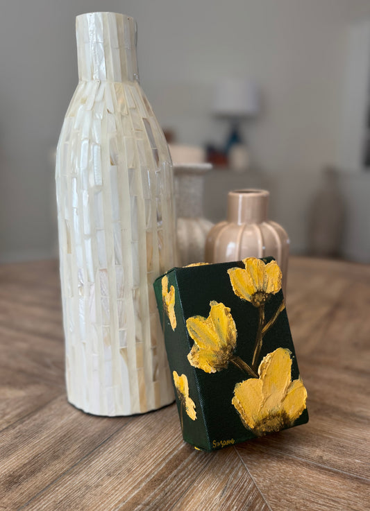 Golden Bloom – Cold Wax & Acrylic Mini Canvas