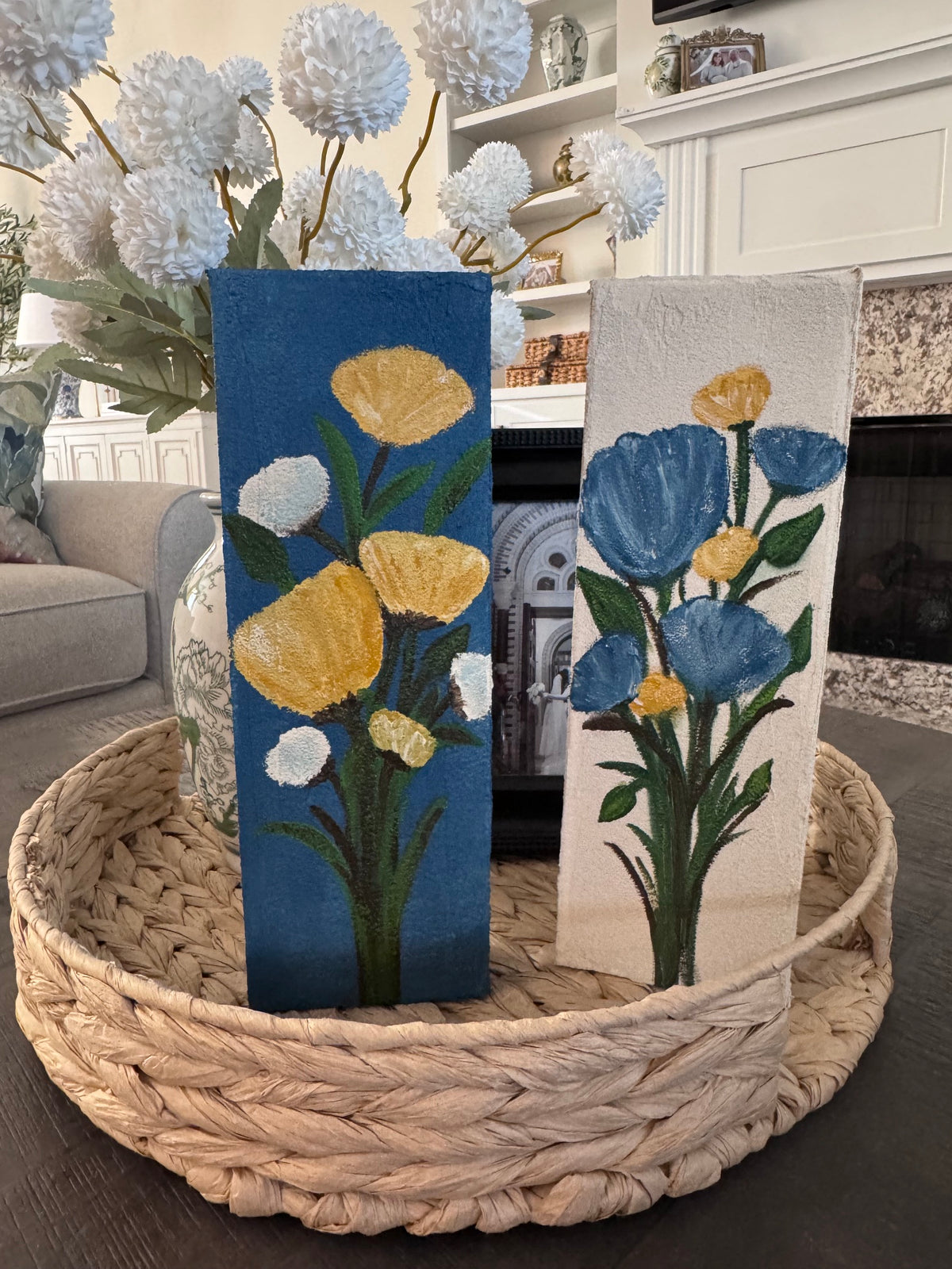 Floral on Textured Canvas: 4x12 (pair)