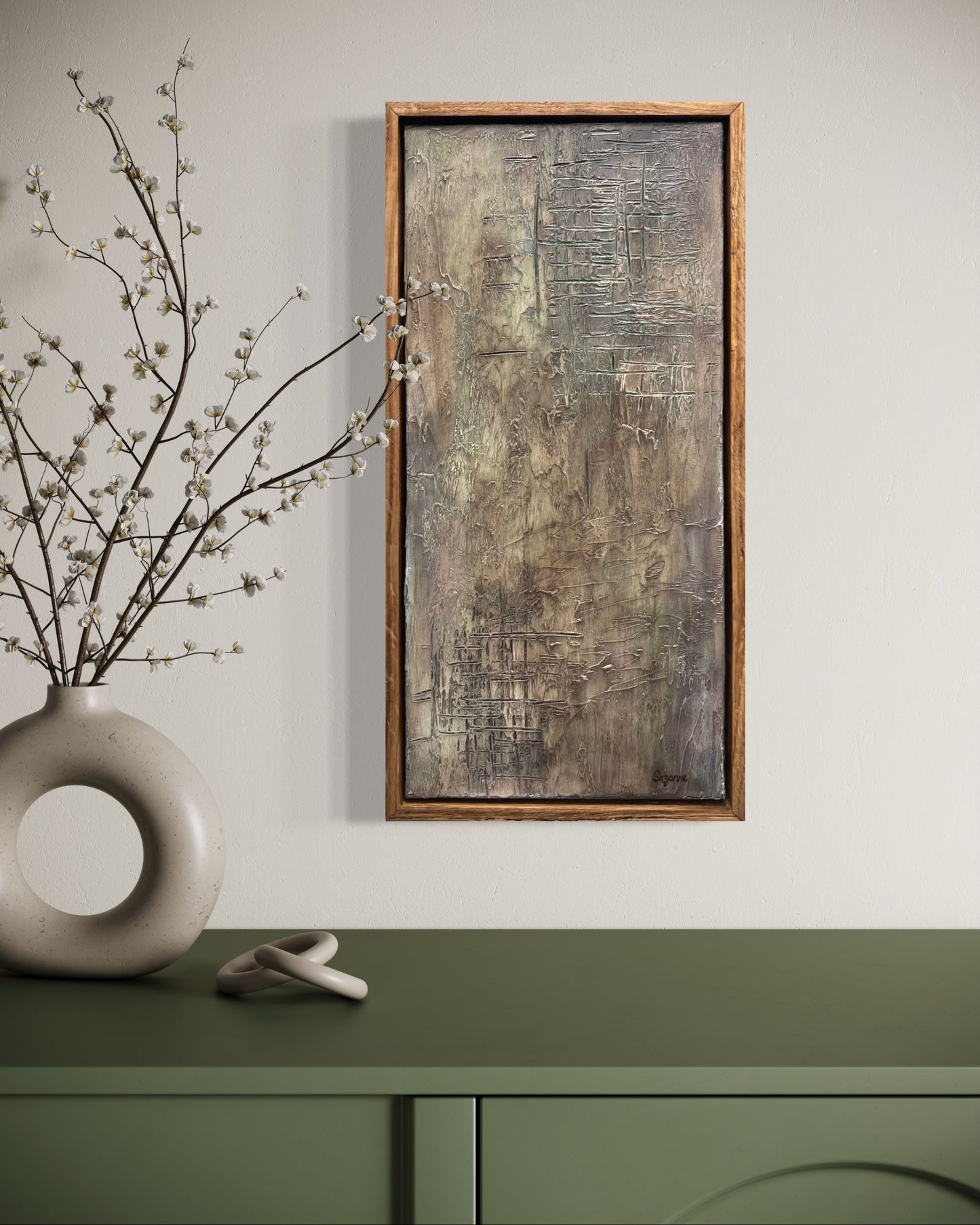 "Moss & Mortar" 10x20 Textured Acrylic Painting