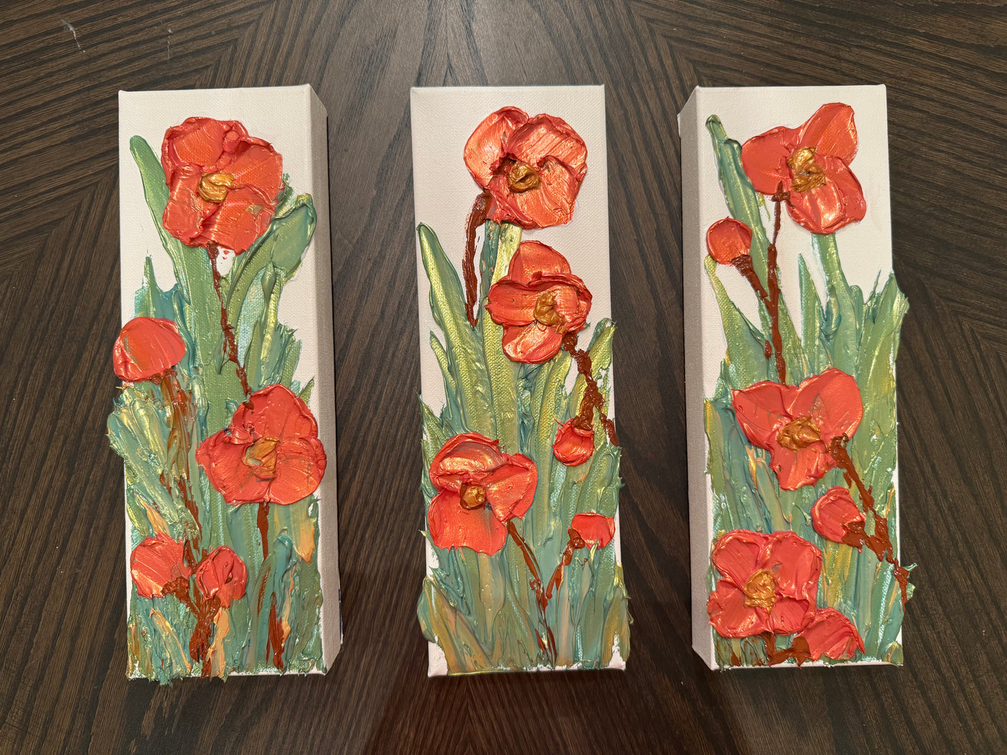 Textured Floral Acrylic Paintings – 4"x12" Canvas Art