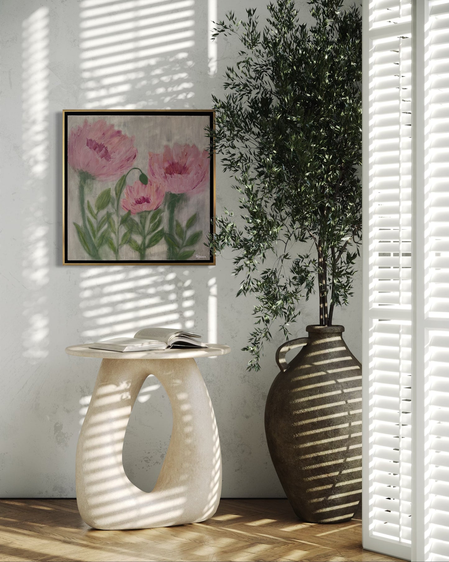Unspoken Grace – 24x24 Framed Acrylic Floral Painting