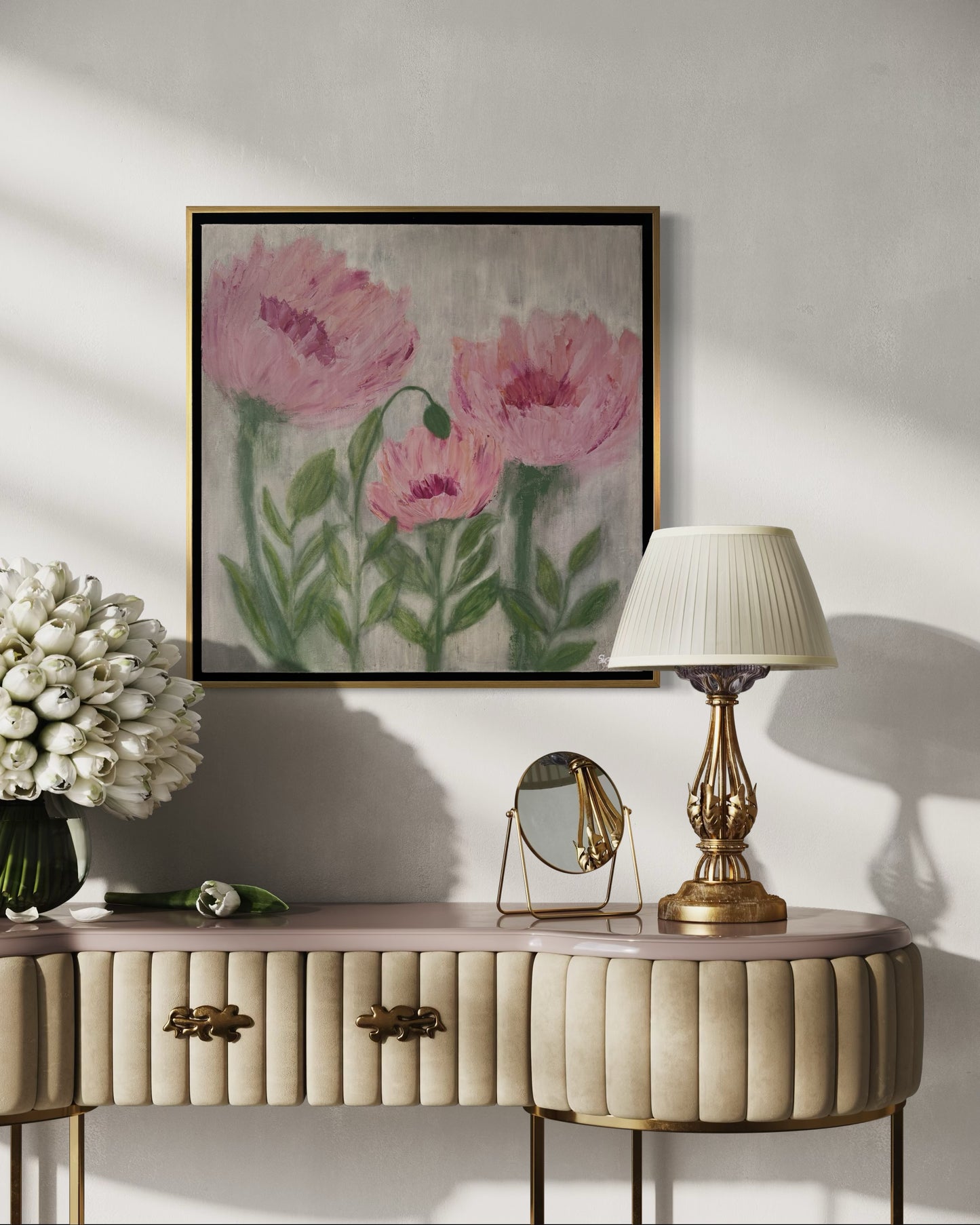 Unspoken Grace – 24x24 Framed Acrylic Floral Painting